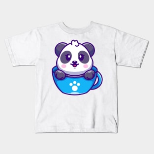 Cute panda on cup coffee cartoon Kids T-Shirt